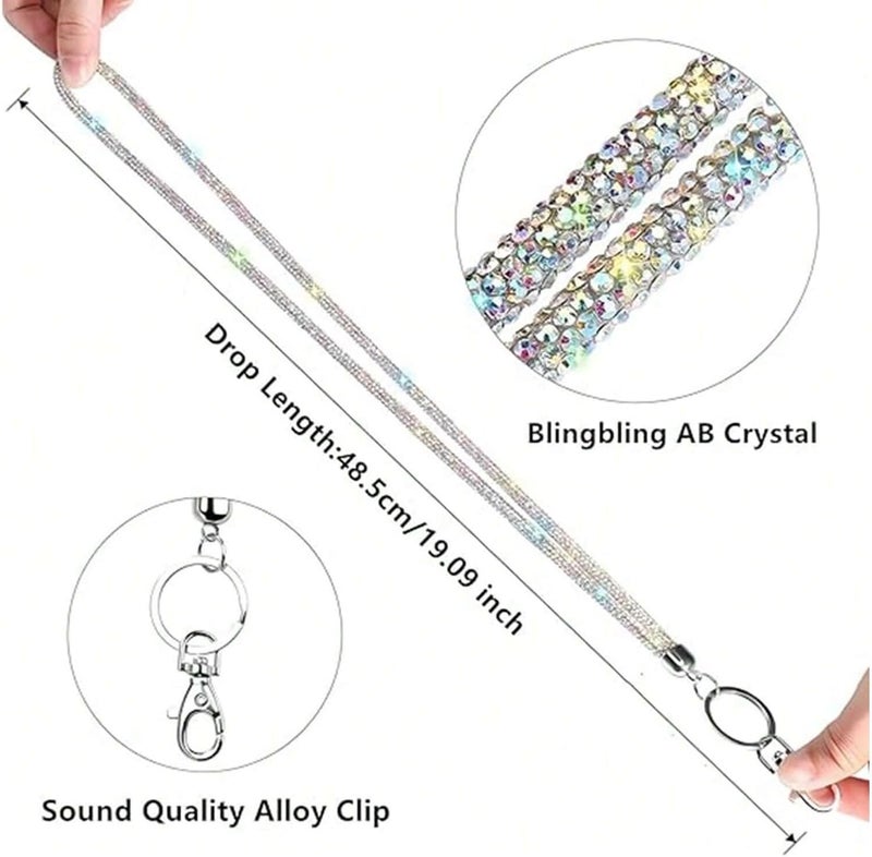 Global_Shopper Fashion 34.8'' Sparkle All Round Crystal Neck Lanyard,Bling Work Name Card Holder For Women(AB White,1PC) - Image 2